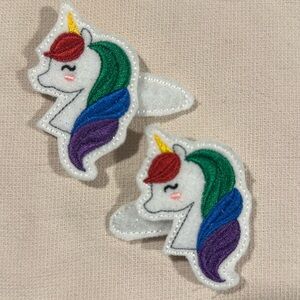 Handmade/embroidered Unicorn hair clip set